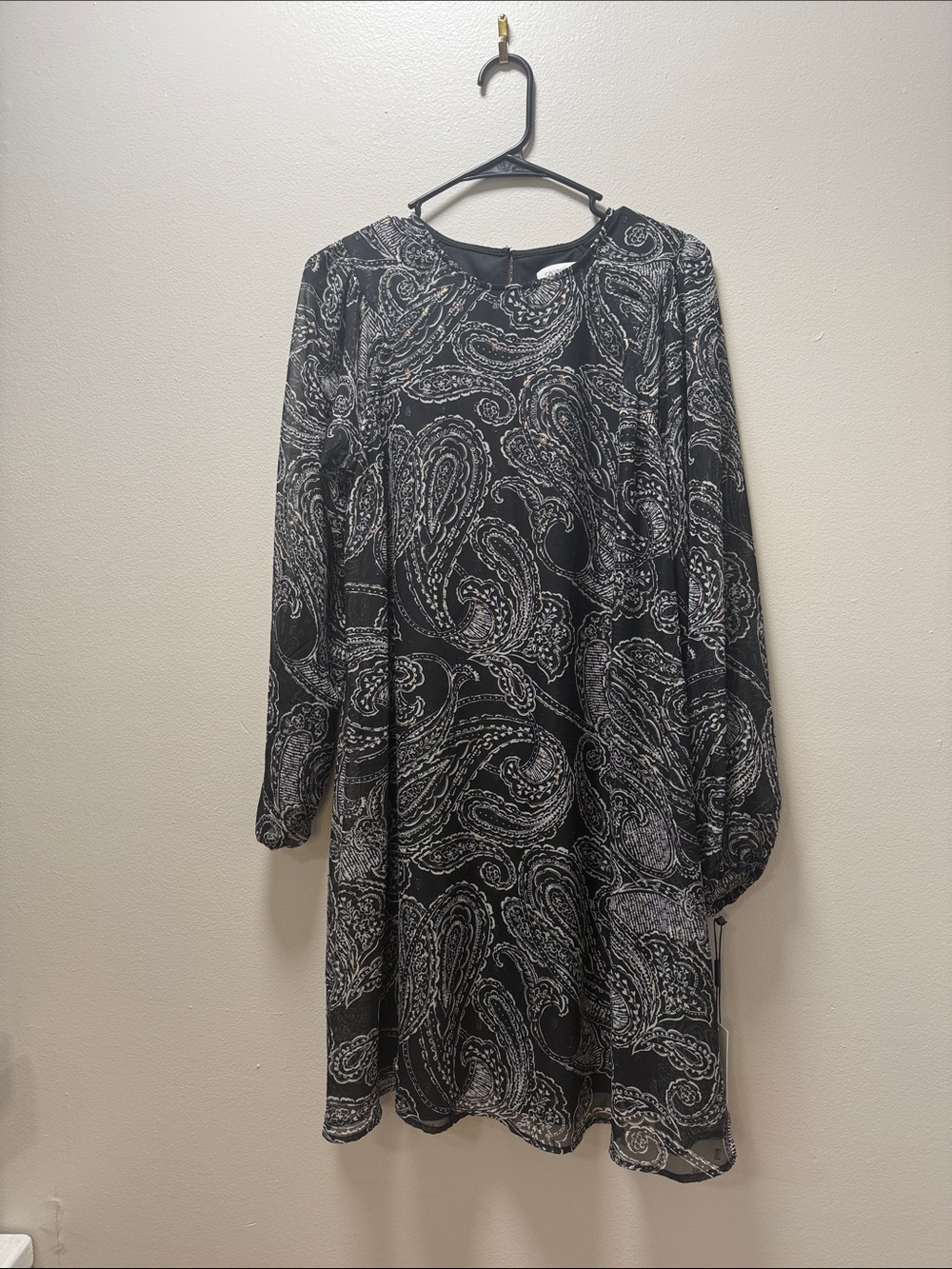 Calvin Klein Black Paisley Long-Sleeve Dress